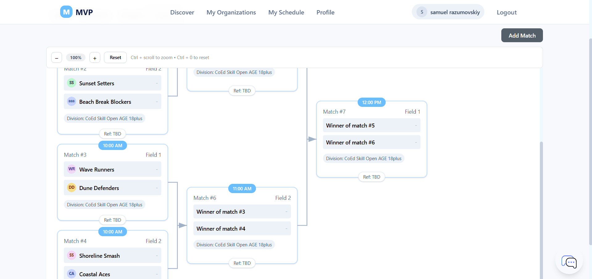 BracketIQ web bracket management screenshot
